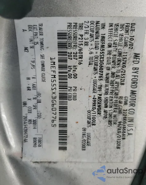 2003 Mercury Sable Ls Premium from USA, damaged, VIN 1MEFM55SX3G607765